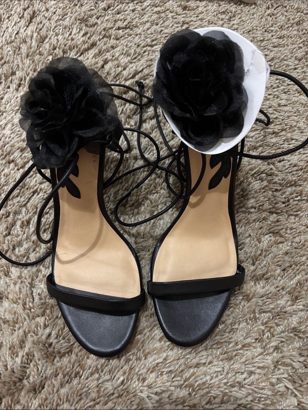Gianni Bini Black Floral Ankle-Tie Heels